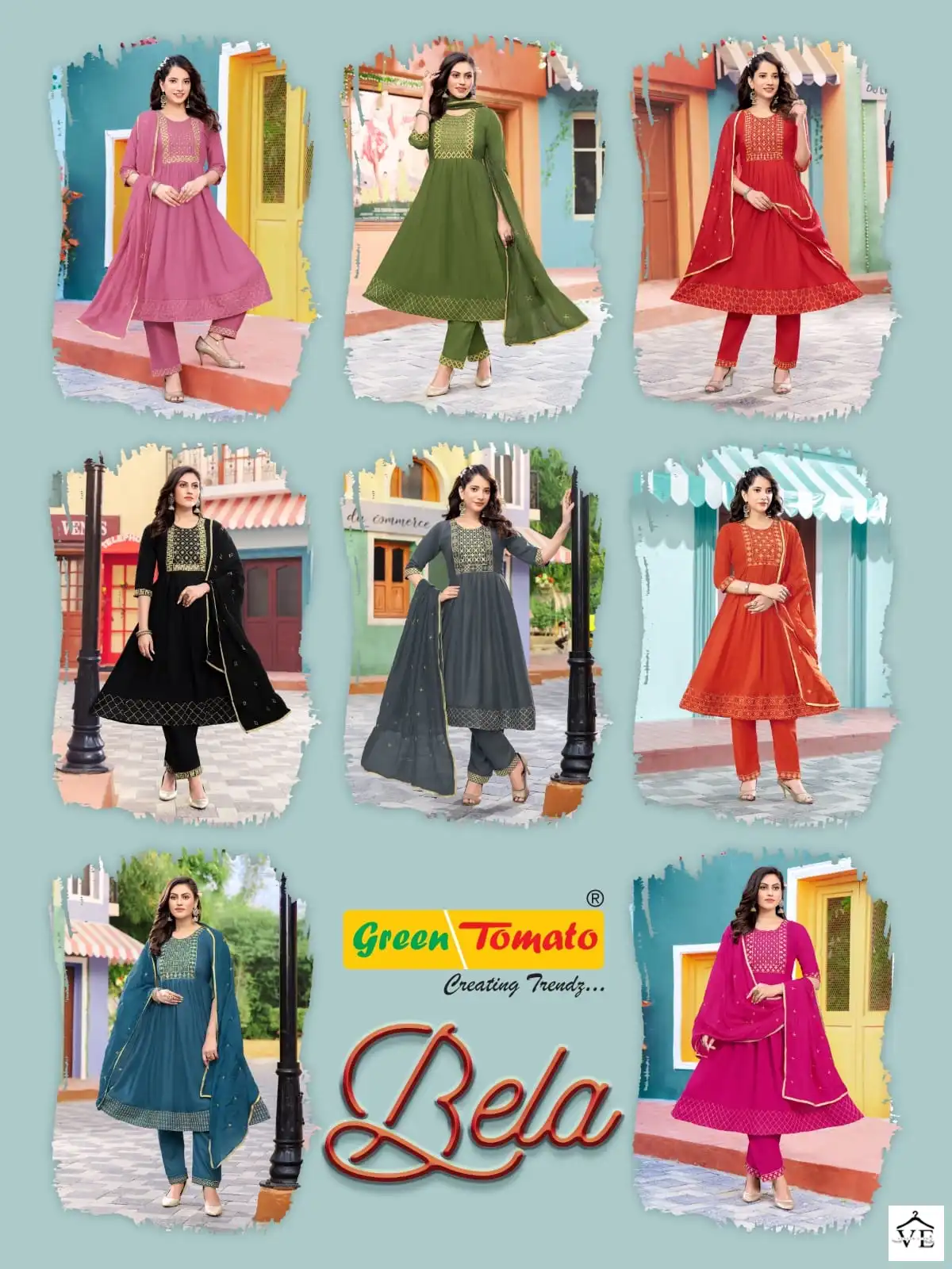 Bela Green Tomato Rayon Wholesale Readymade Salwar Suit Catalog — Wholesale Salwar Suits, MPA wholesale from Surat — view 9