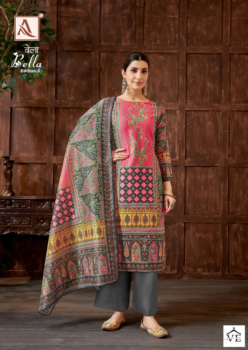 Alok Suits Bella Vol 3 Muslin Wholesale Fancy Hand Work Salwar Suit Catalog — Wholesale Salwar Suits, MPA wholesale from Surat — view 1