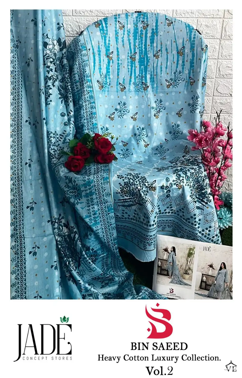 Jade Bin Saeed Heavy Cotton Luxury Collection Vol 2 Pure Heavy Lawn Cotton Wholesale Pakistani Suit Catalog — Wholesale Salwar Suits, MPA wholesale from Surat - Gallery Image 11