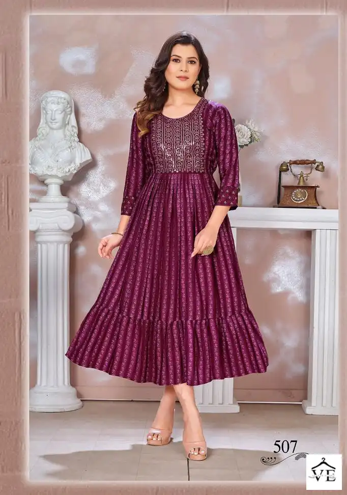 Vardan Ethnic Blessed 3 14 Kg Heavy Rayon Wholesale Long Kurtis Catalog — Wholesale Kurtis, MPA wholesale from Surat - Gallery Image 3