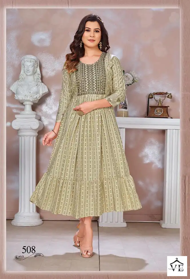 Vardan Ethnic Blessed 3 14 Kg Heavy Rayon Wholesale Long Kurtis Catalog — Wholesale Kurtis, MPA wholesale from Surat - Gallery Image 4