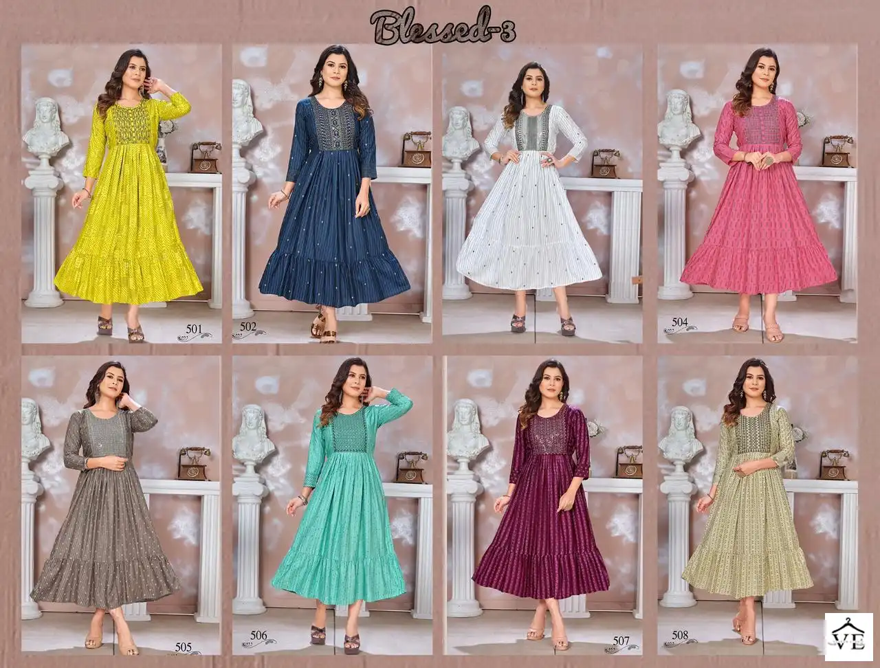 Vardan Ethnic Blessed 3 14 Kg Heavy Rayon Wholesale Long Kurtis Catalog — Wholesale Kurtis, MPA wholesale from Surat — view 9