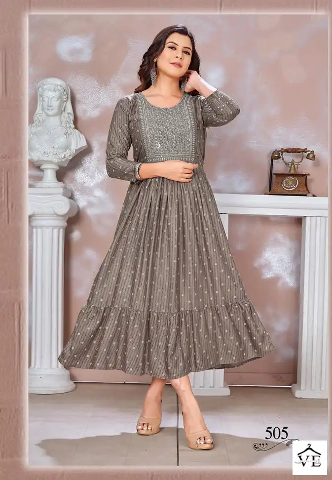 VE Blessed-3 14 Kg Heavy Rayon Wholesale Flared Kurta Catalog — Wholesale Kurtis, MPA wholesale from Surat - Gallery Image 7