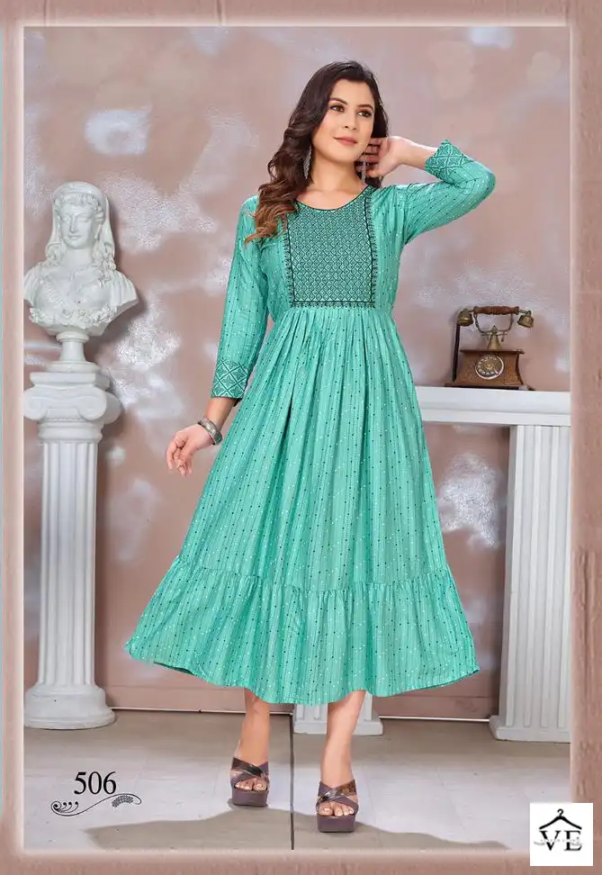 VE Blessed-3 14 Kg Heavy Rayon Wholesale Flared Kurta Catalog — Wholesale Kurtis, MPA wholesale from Surat - Gallery Image 8