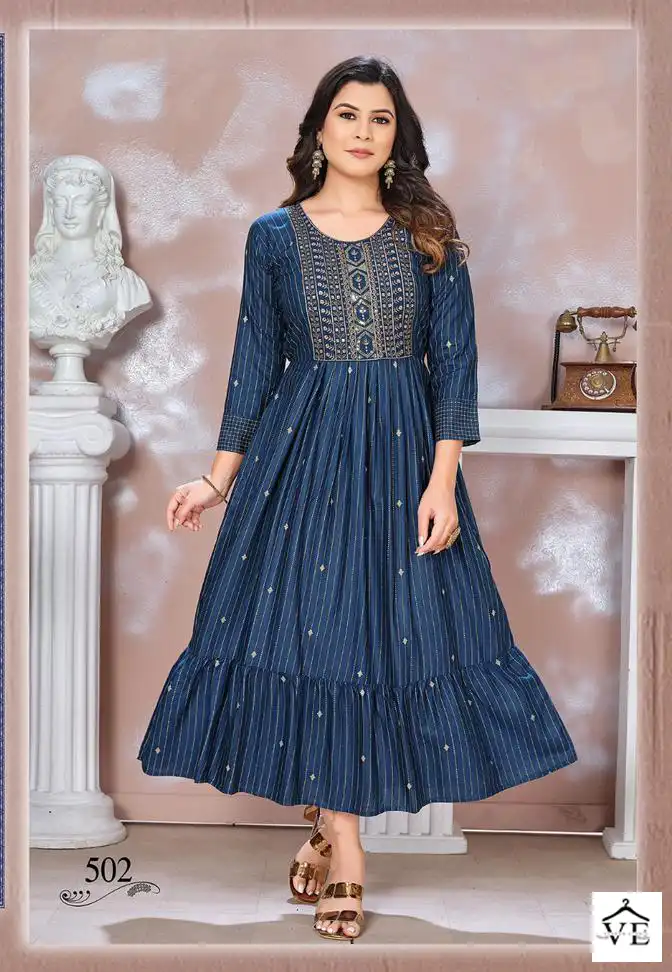Vardan Ethnic Blessed 3 14 Kg Heavy Rayon Wholesale Long Kurtis Catalog — Wholesale Kurtis, MPA wholesale from Surat - Gallery Image 6