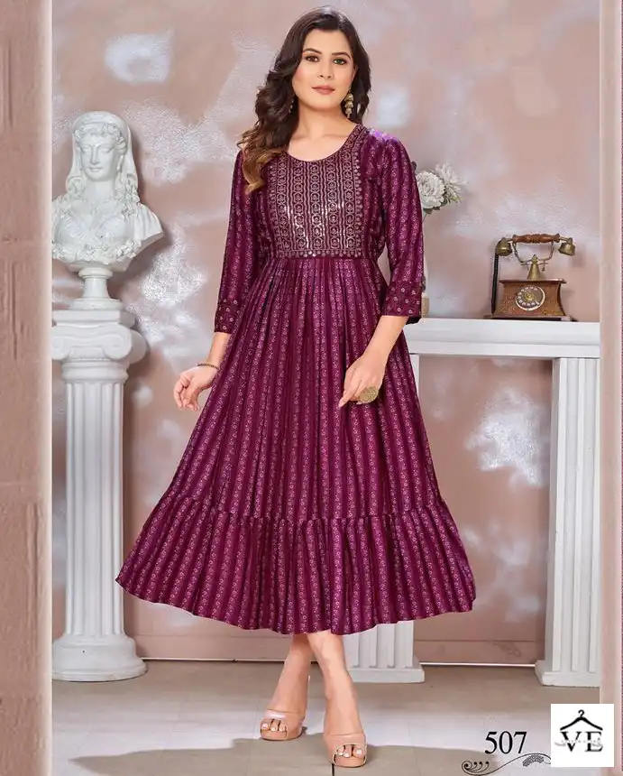 VE Blessed-3 14 Kg Heavy Rayon Wholesale Flared Kurta Catalog — Wholesale Kurtis, MPA wholesale from Surat — view 1