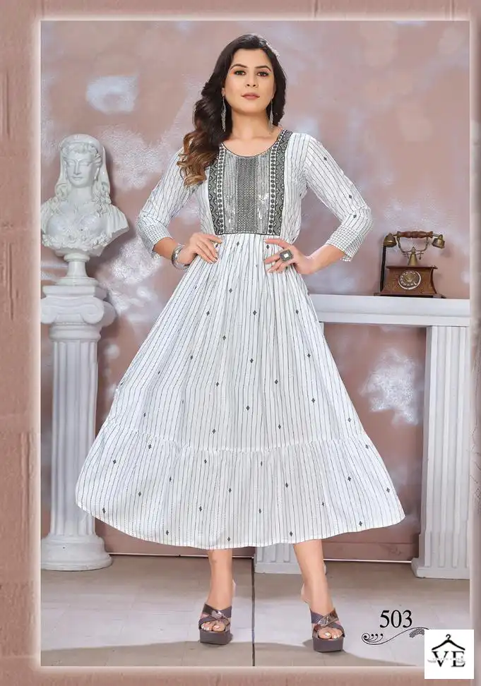 Vardan Ethnic Blessed 3 14 Kg Heavy Rayon Wholesale Long Kurtis Catalog — Wholesale Kurtis, MPA wholesale from Surat - Gallery Image 7