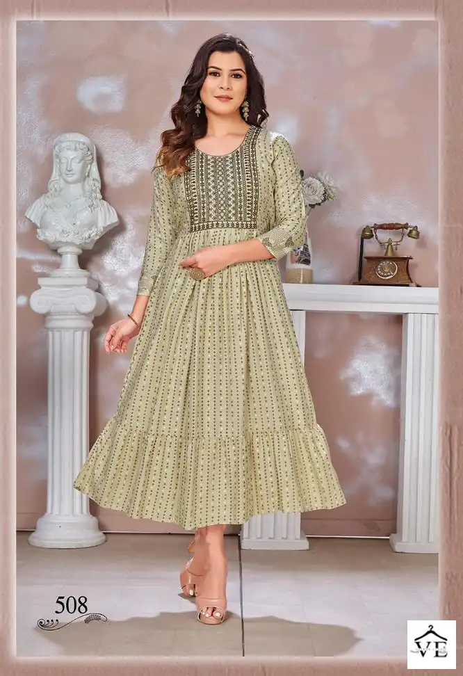 VE Blessed-3 14 Kg Heavy Rayon Wholesale Flared Kurta Catalog — Wholesale Kurtis, MPA wholesale from Surat - Gallery Image 2
