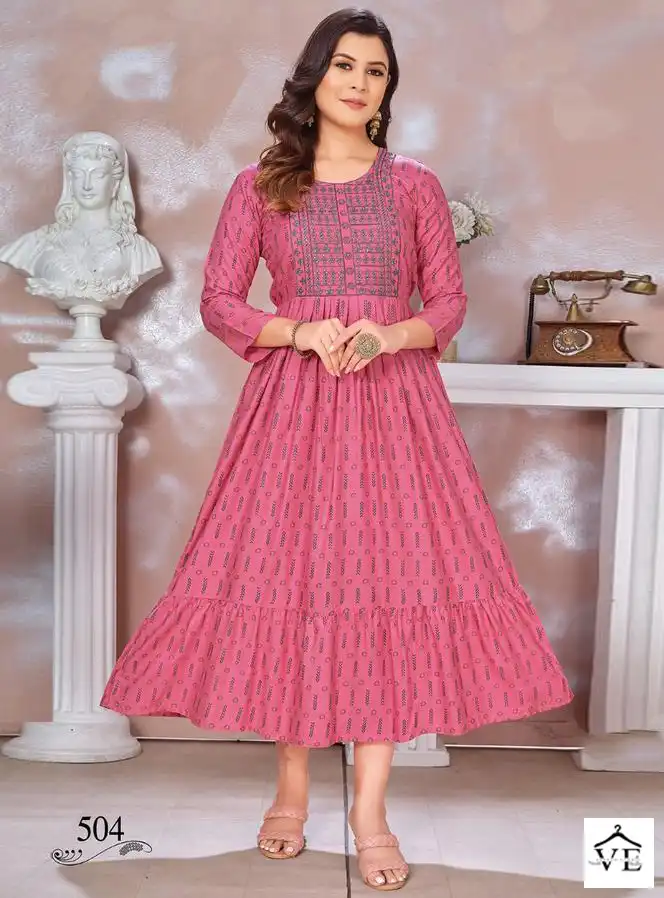 Vardan Ethnic Blessed 3 14 Kg Heavy Rayon Wholesale Long Kurtis Catalog — Wholesale Kurtis, MPA wholesale from Surat — view 1