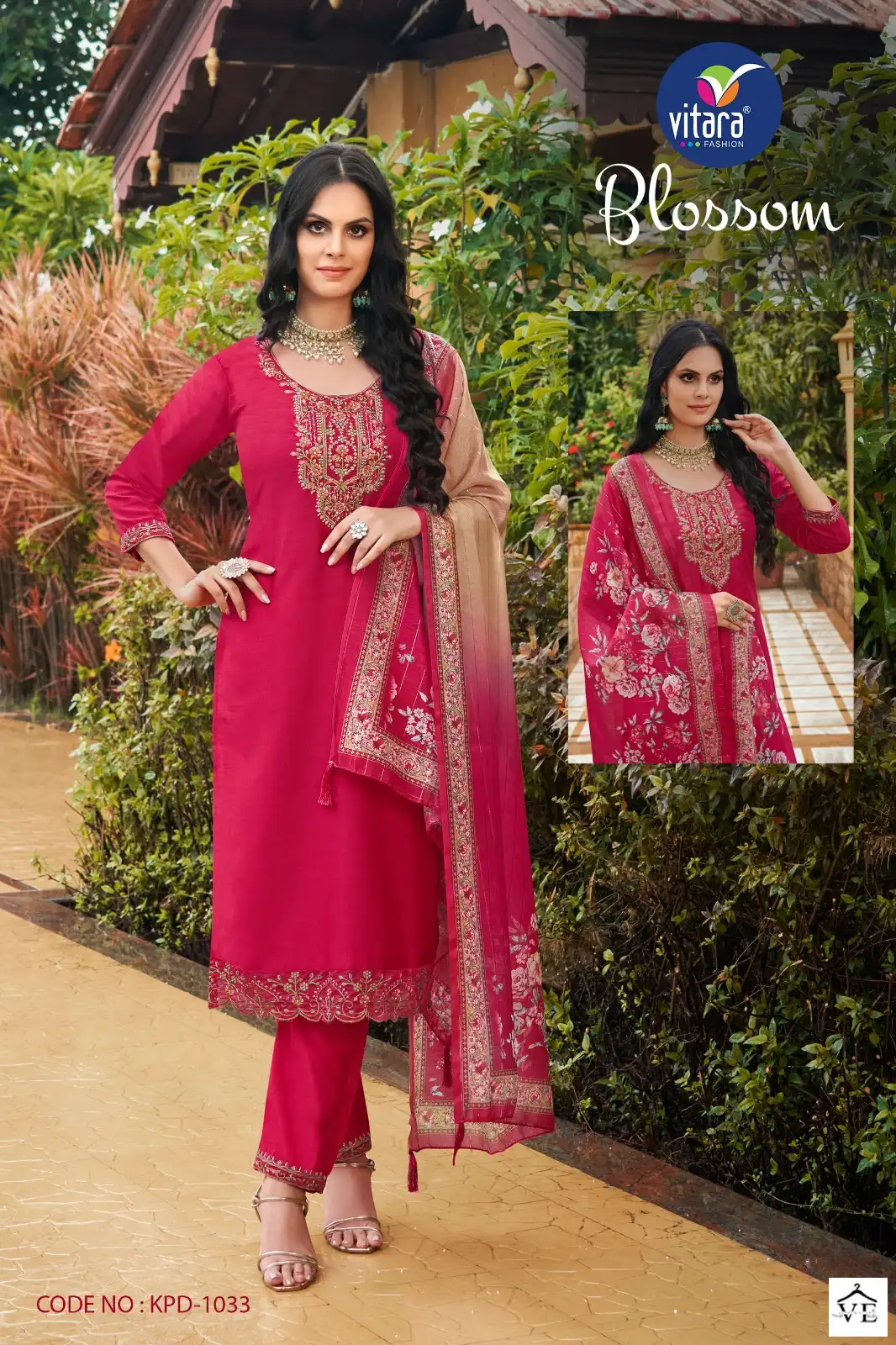 Vitara Blossam Heavy Chinon Wholesale Readymade Size Set Catalog — Wholesale Salwar Suits, MPA wholesale from Surat - Gallery Image 3