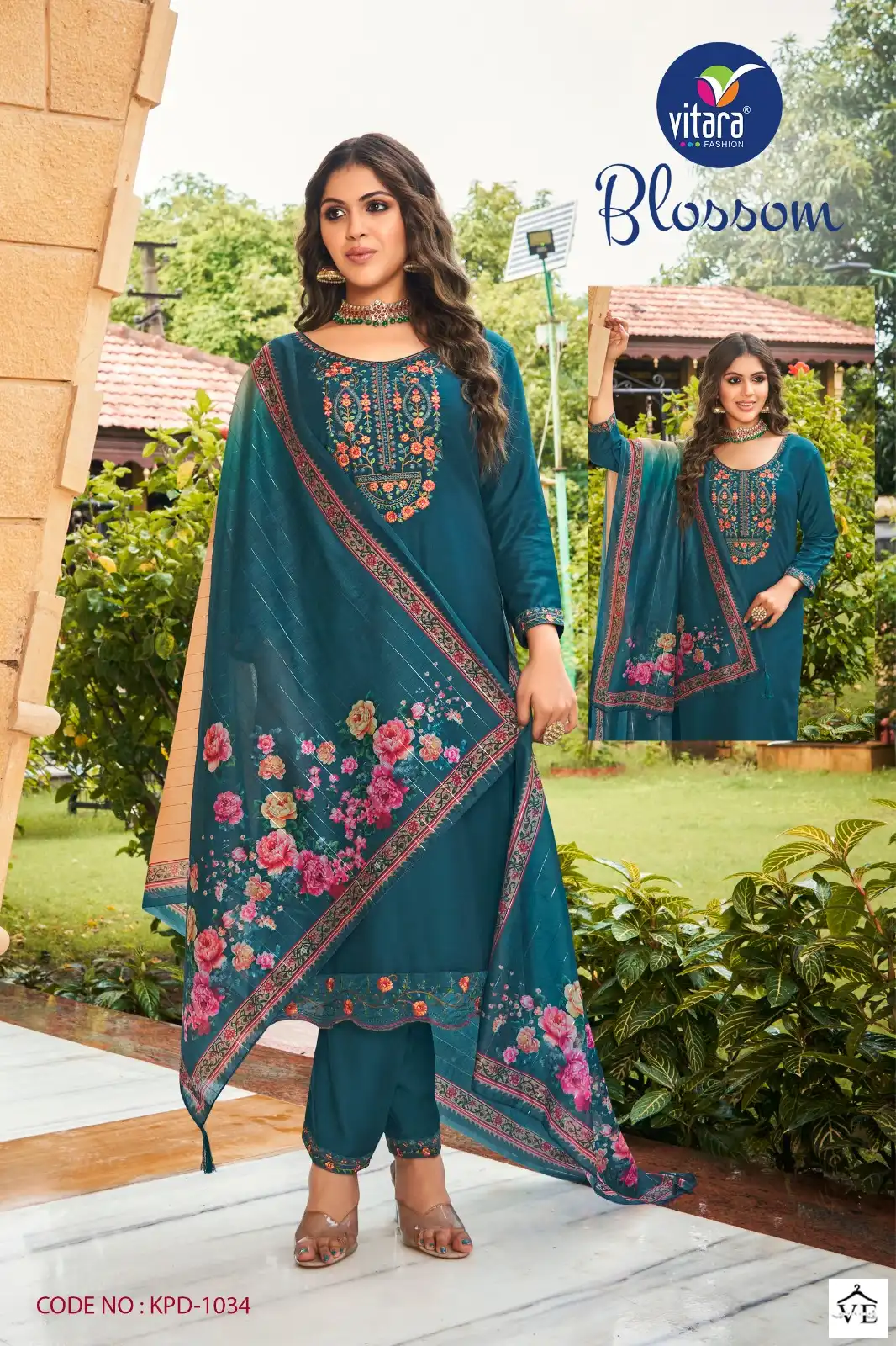 Vitara Blossam Heavy Chinon Wholesale Readymade Size Set Catalog — Wholesale Salwar Suits, MPA wholesale from Surat - Gallery Image 2
