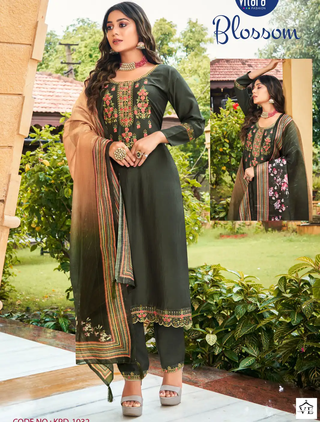 Vitara Blossam Heavy Chinon Wholesale Readymade Size Set Catalog — Wholesale Salwar Suits, MPA wholesale from Surat — view 1
