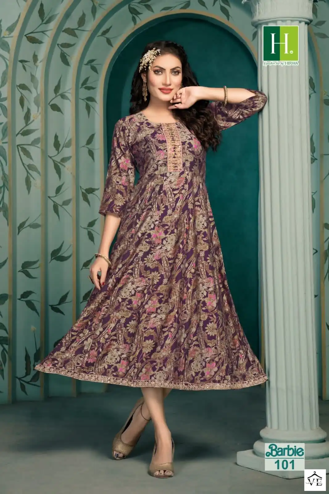 Hirwa Barbie Heavy Modal Wholesale Anarkali Kurti Catalog — Wholesale Kurtis, MPA wholesale from Surat — view 4