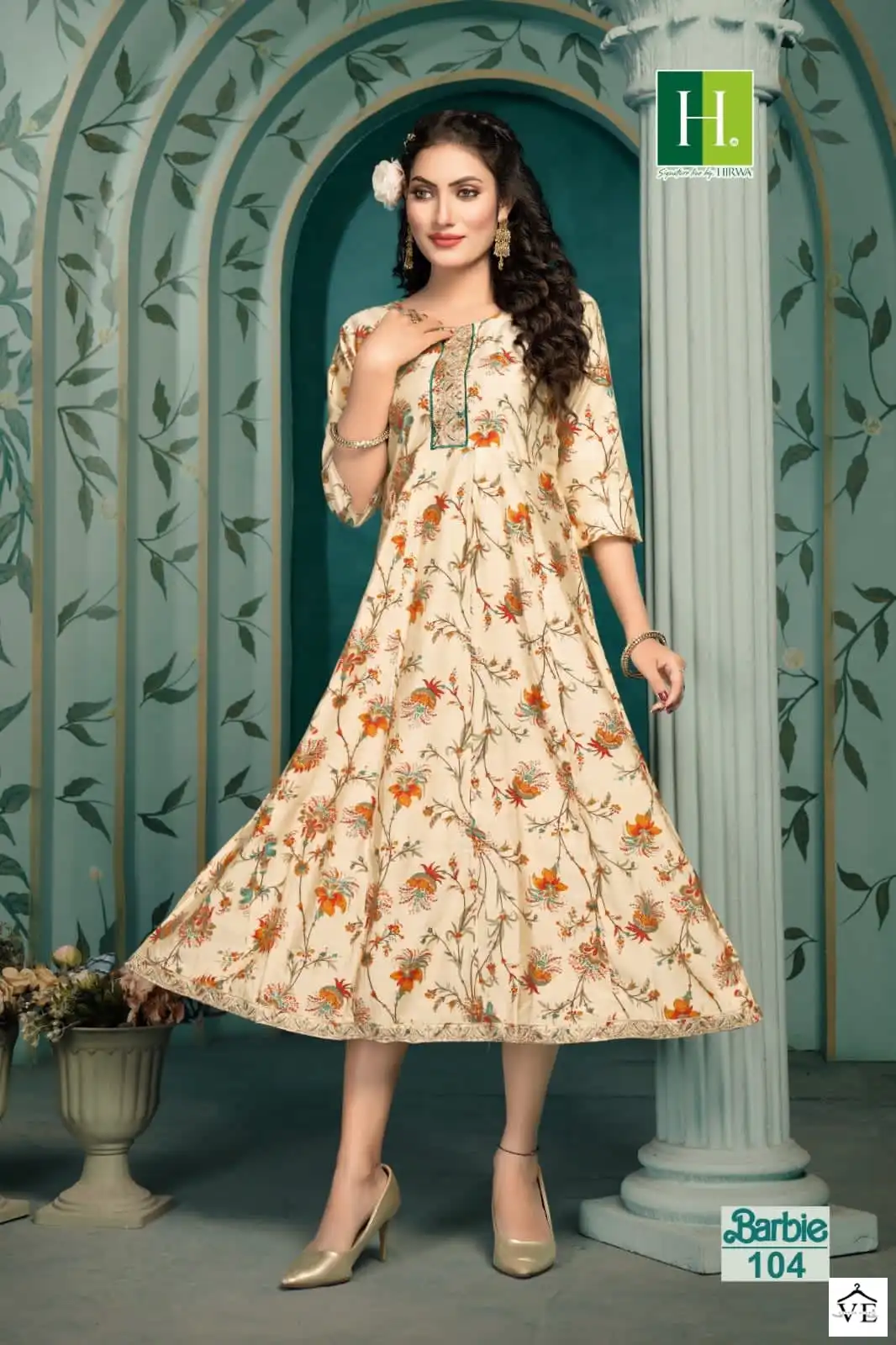 Hirwa Barbie Heavy Modal Wholesale Anarkali Kurti Catalog — Wholesale Kurtis, MPA wholesale from Surat — view 2