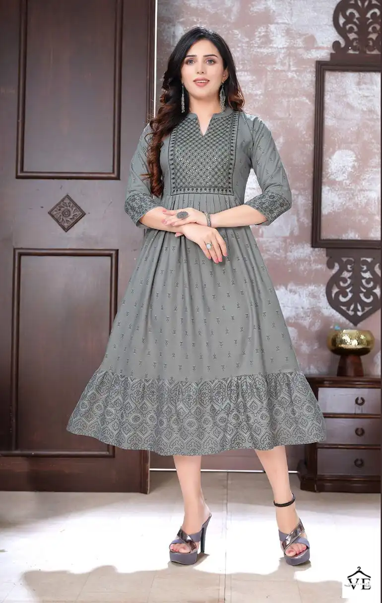 Vardan Ethnic Beauty Queen 1St Eddition 14 Kg Rayon Wholesale Long Kurtis Catalog — Wholesale Kurtis, MPA wholesale from Surat - Gallery Image 3