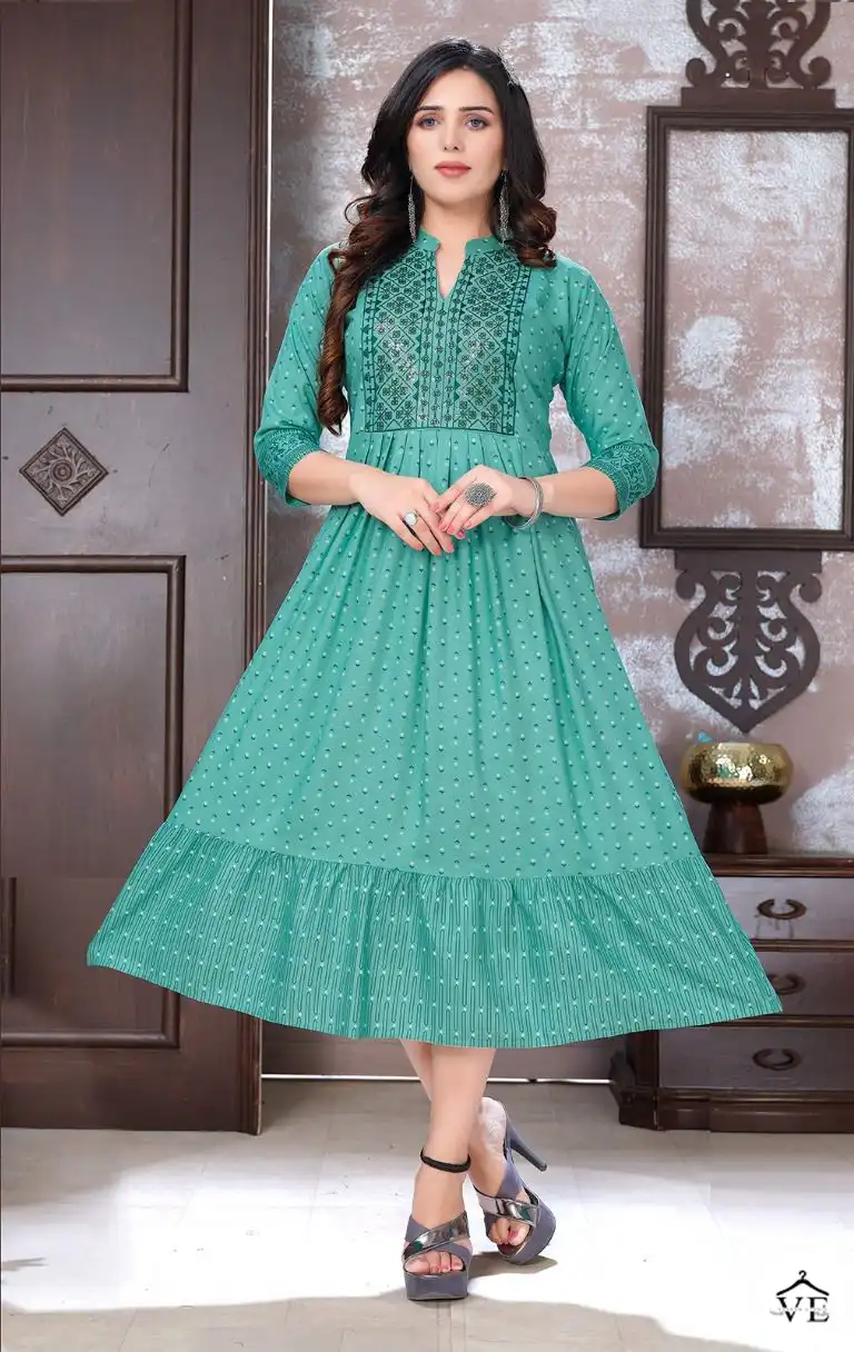 Vardan Ethnic Beauty Queen 1St Eddition 14 Kg Rayon Wholesale Long Kurtis Catalog — Wholesale Kurtis, MPA wholesale from Surat - Gallery Image 5