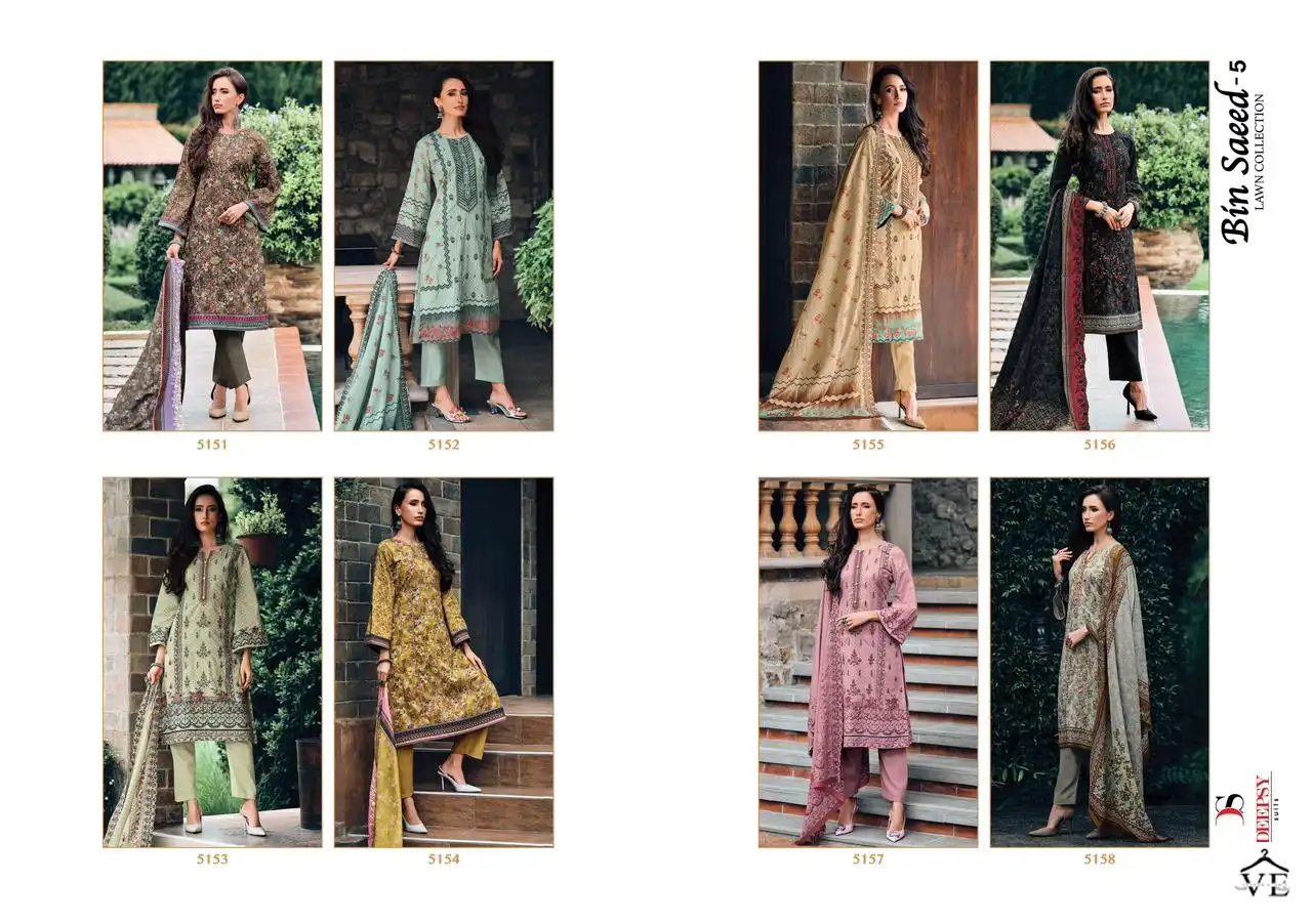 Deepsy Suits Bin Saeed Lawn 5 Pure Cotton Wholesale Pakistani Suit Catalog — Wholesale Salwar Suits, MPA wholesale from Surat — view 11