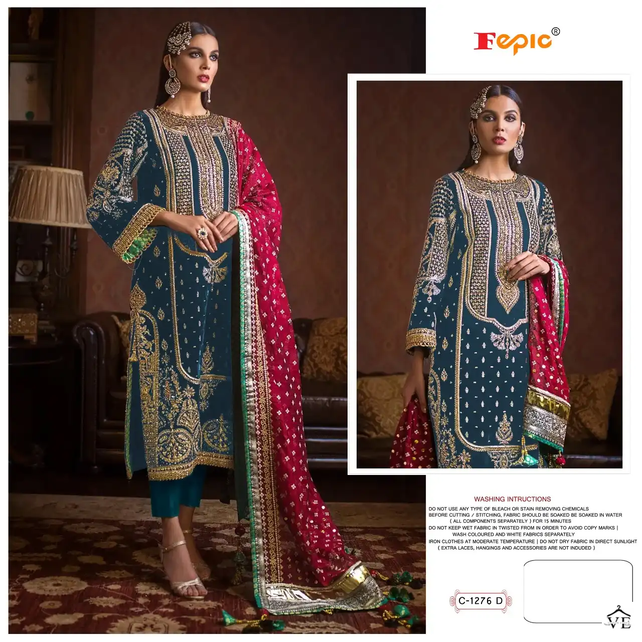 Fepic C-1276 Georgette Wholesale Pakistani Suit Catalog — Wholesale Salwar Suits, MPA wholesale from Surat - Gallery Image 2