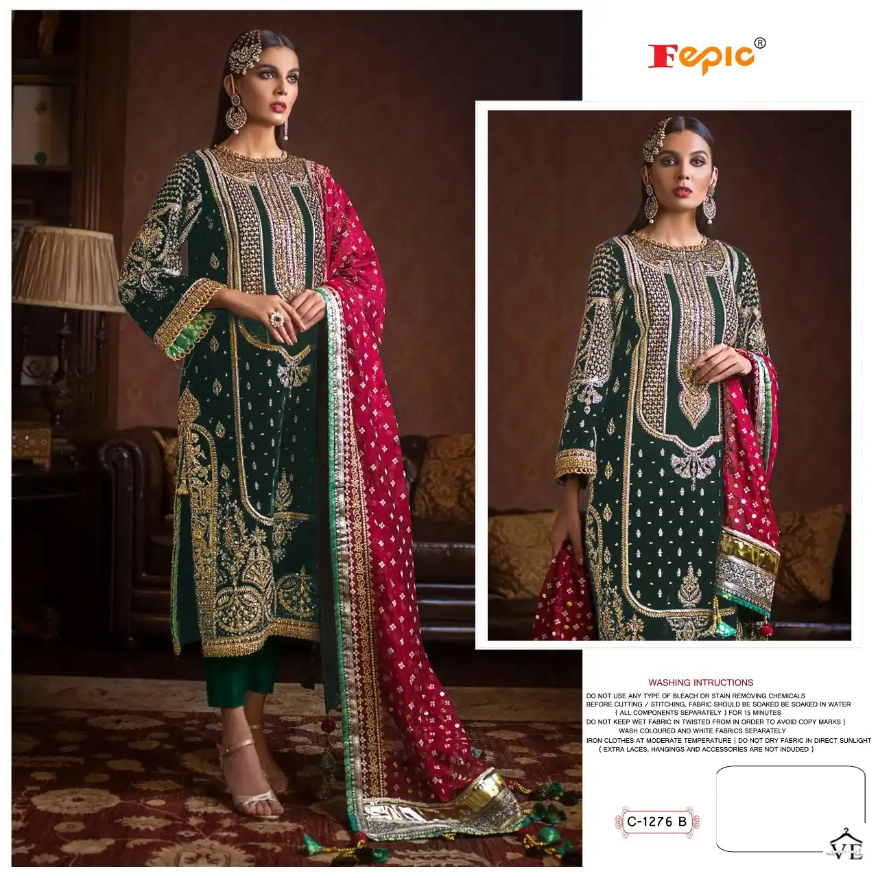 Fepic C-1276 Georgette Wholesale Pakistani Suit Catalog — Wholesale Salwar Suits, MPA wholesale from Surat - Gallery Image 4