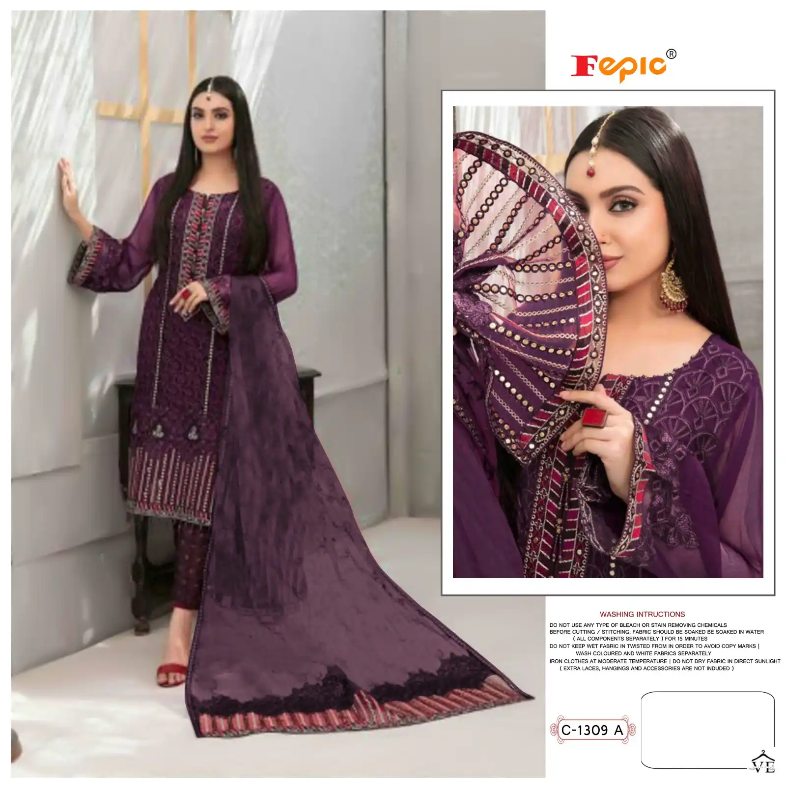 Fepic C-1309 Georgette Wholesale Pakistani Suit Catalog — Wholesale Salwar Suits, MPA wholesale from Surat - Gallery Image 2