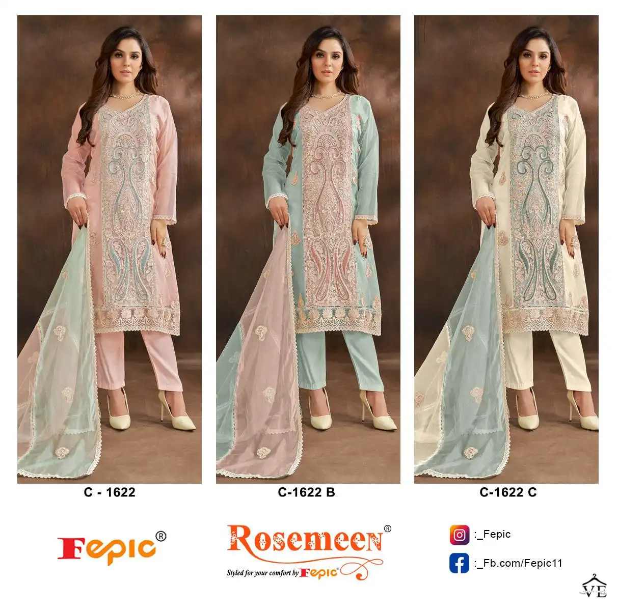 Fepic C 1622 Organza Wholesale Designer Pakistani Salwar Suit Catalog — Wholesale Salwar Suits, MPA wholesale from Surat — view 4