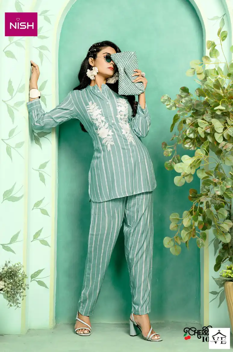 Nish Cherry Rayon Wholesale Top With Pant Cord Sets Catalog — Wholesale Kurtis, MPA wholesale from Surat - Gallery Image 4
