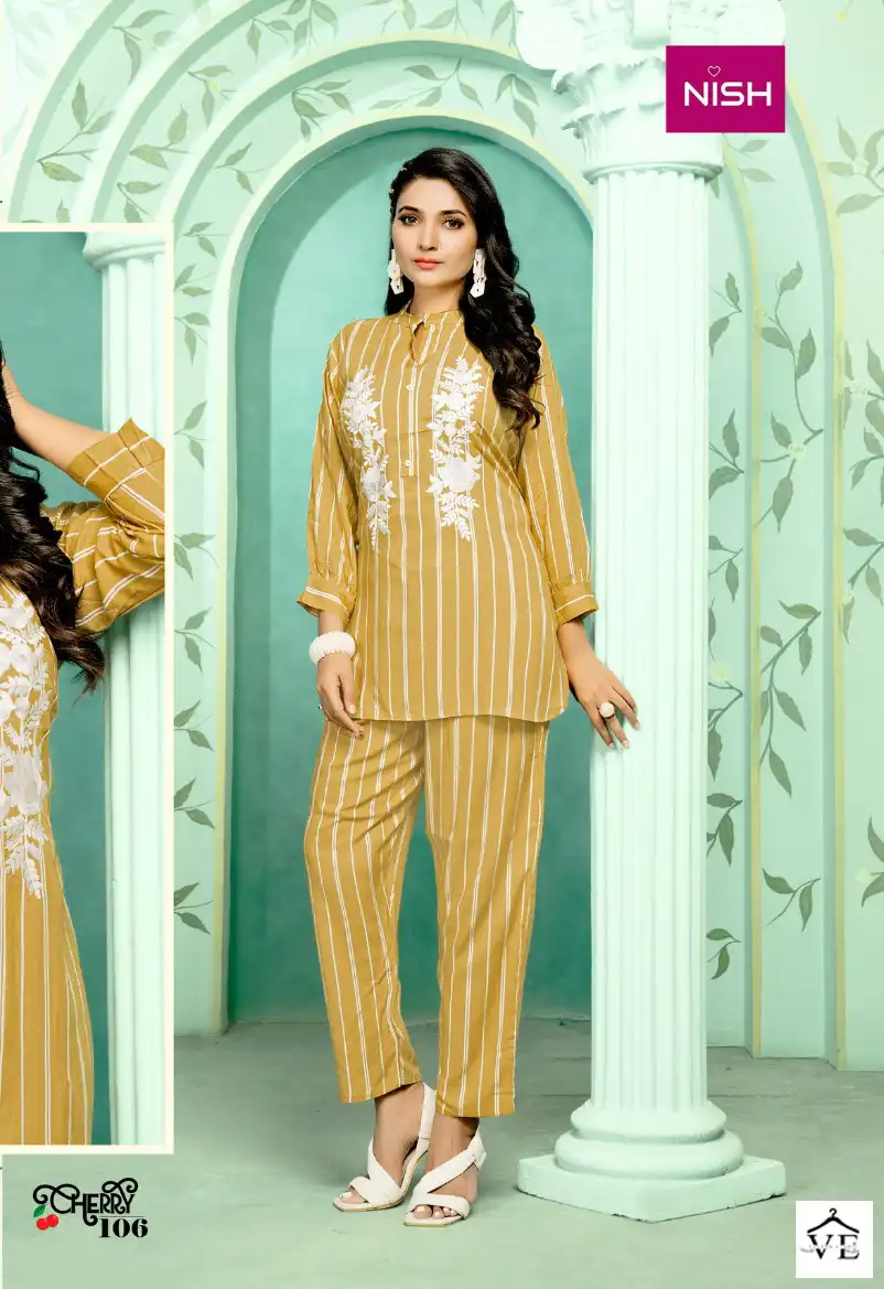 Nish Cherry Rayon Wholesale Top With Pant Cord Sets Catalog — Wholesale Kurtis, MPA wholesale from Surat - Gallery Image 6