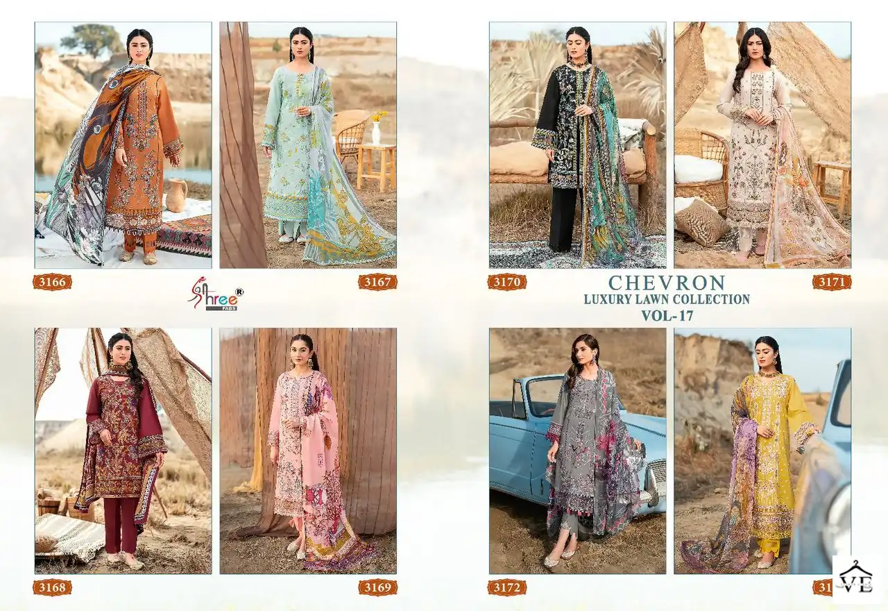 Shree Fabs Chevron Luxury Lawn Collection Vol 17 Lawn Cotton Wholesale Designer Pakistani Salwar Suit Catalog — Wholesale Salwar Suits, MPA wholesale from Surat — view 9