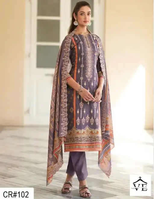 Crimson Cr-102 Cambric Cotton Wholesale Pakistani Suit Catalog — Wholesale Salwar Suits, MPA wholesale from Surat — view 1