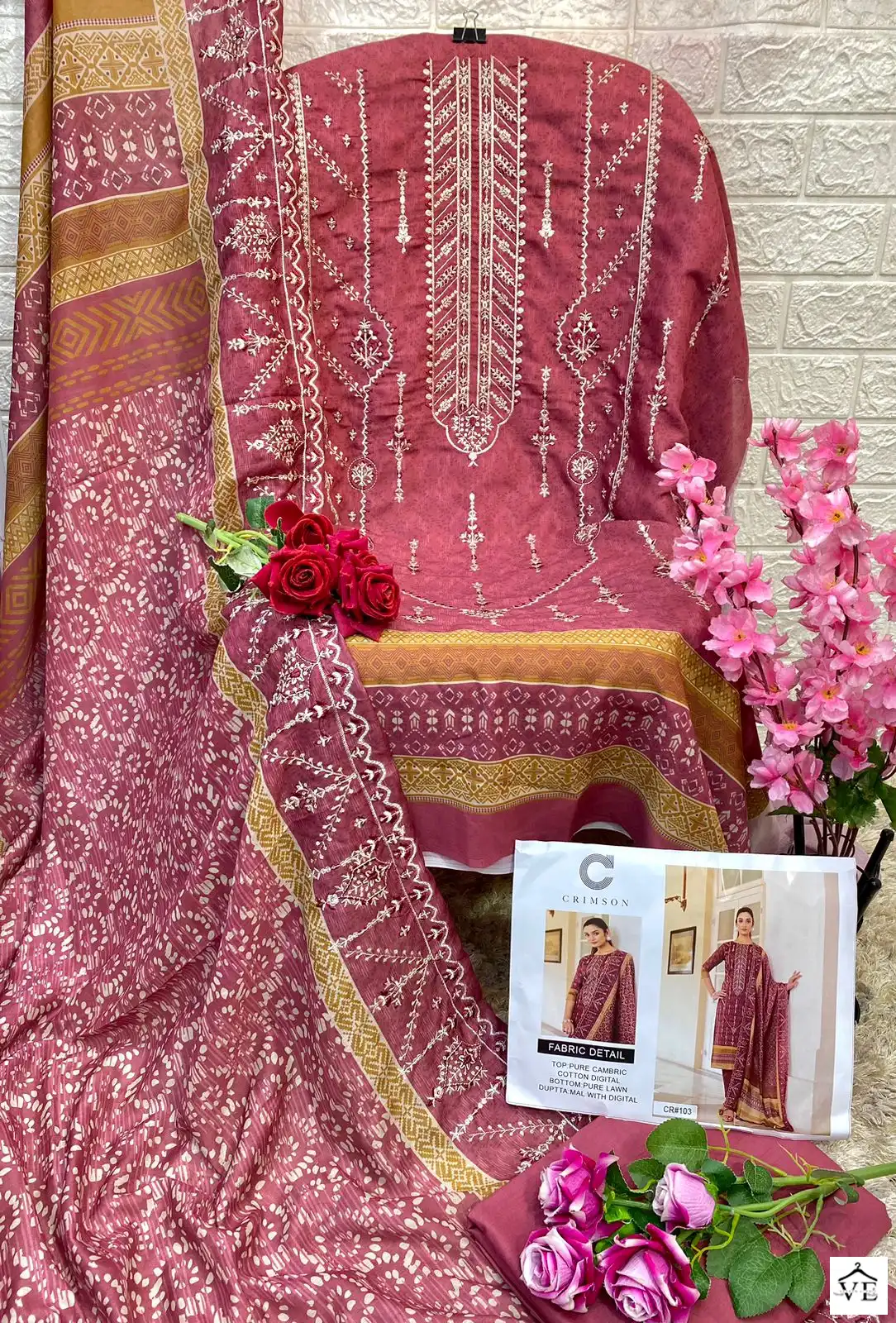 Crimson Cr-102 Cambric Cotton Wholesale Pakistani Suit Catalog — Wholesale Salwar Suits, MPA wholesale from Surat - Gallery Image 7