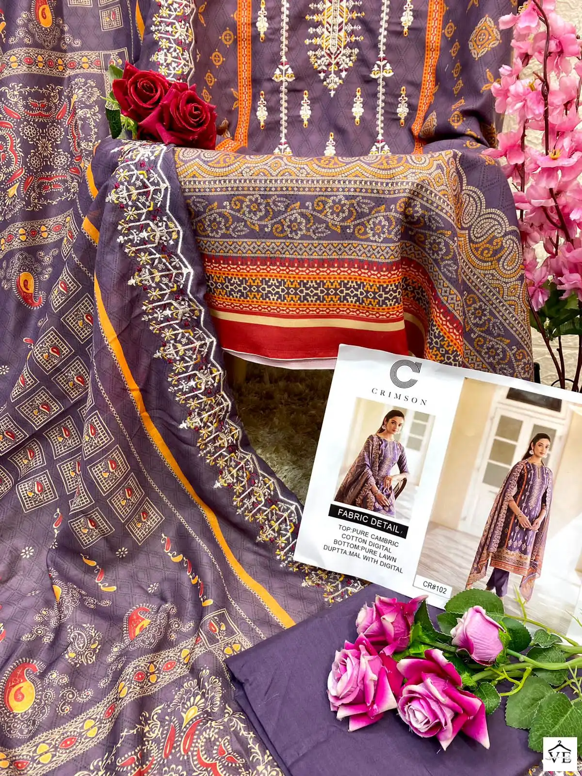 Crimson Cr-102 Cambric Cotton Wholesale Pakistani Suit Catalog — Wholesale Salwar Suits, MPA wholesale from Surat - Gallery Image 2