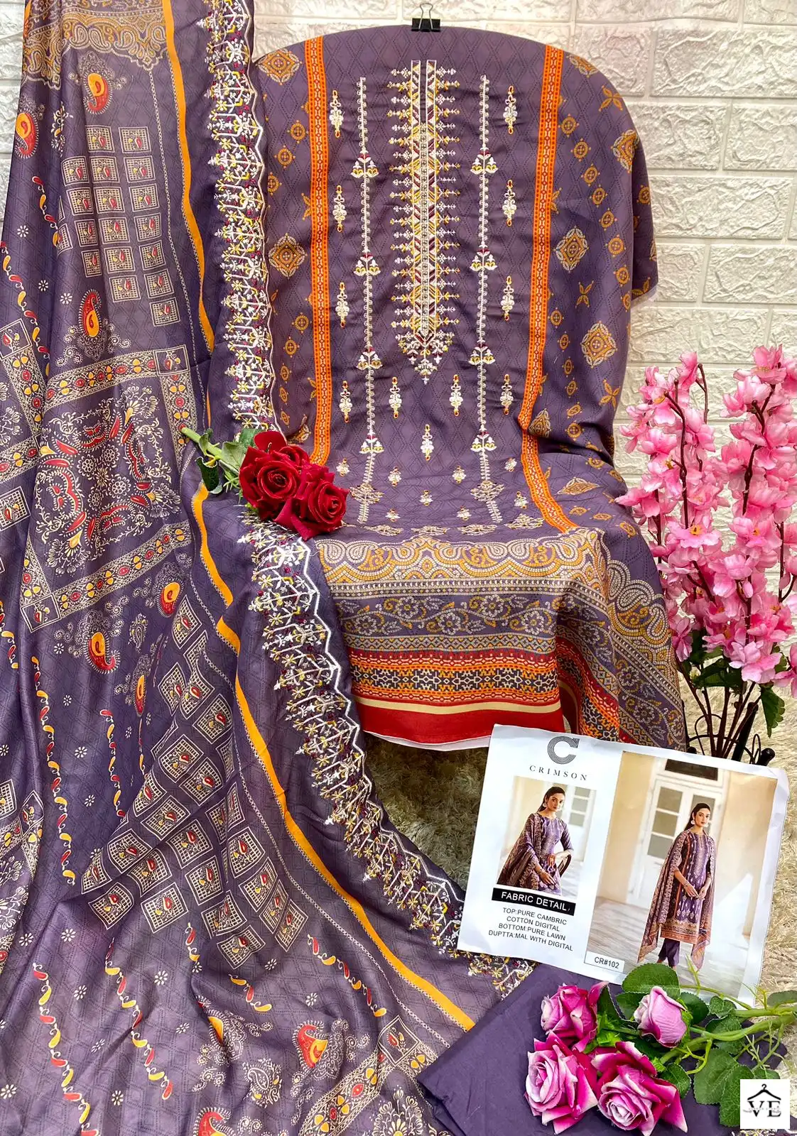 Crimson Cr-102 Cambric Cotton Wholesale Pakistani Suit Catalog — Wholesale Salwar Suits, MPA wholesale from Surat - Gallery Image 3