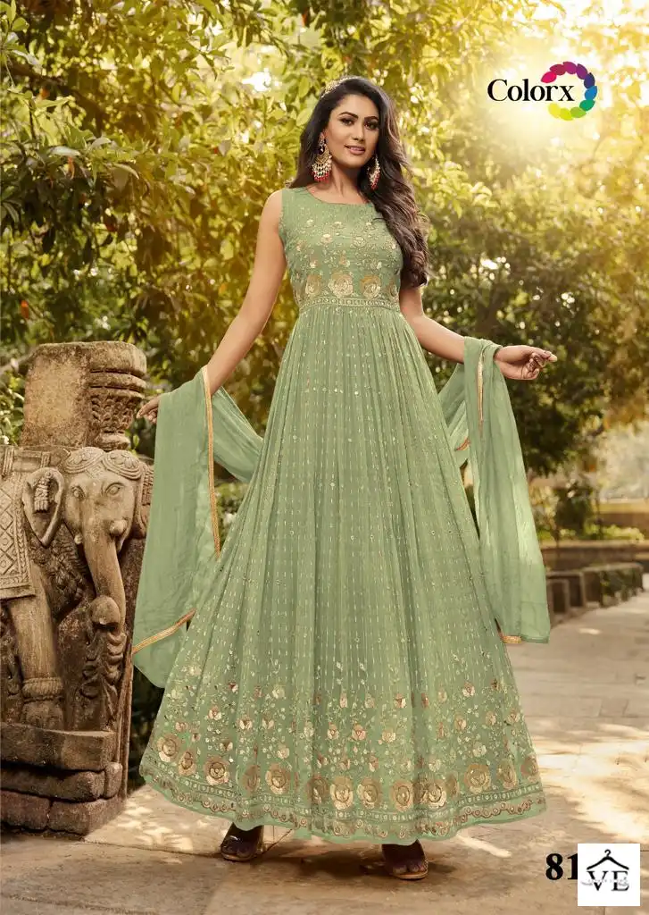 VE Colorx Faux Georgette Wholesale Gown With Dupatta Catalog — Wholesale Salwar Suits, MPA wholesale from Surat - Gallery Image 3