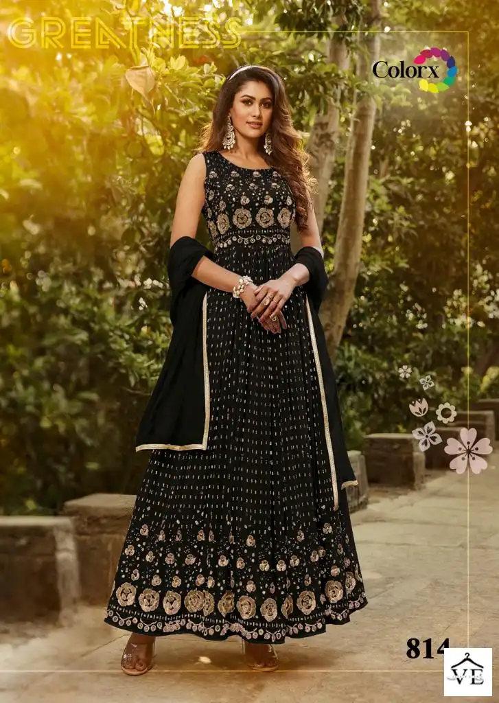 VE Colorx Faux Georgette Wholesale Gown With Dupatta Catalog — Wholesale Salwar Suits, MPA wholesale from Surat - Gallery Image 4