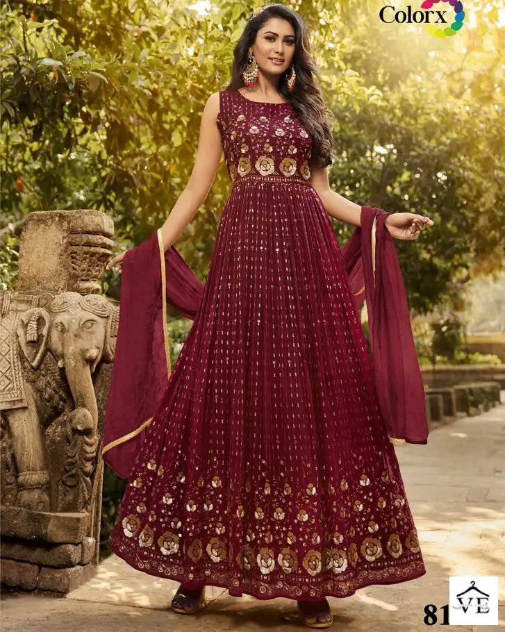 VE Colorx Faux Georgette Wholesale Gown With Dupatta Catalog — Wholesale Salwar Suits, MPA wholesale from Surat — view 1