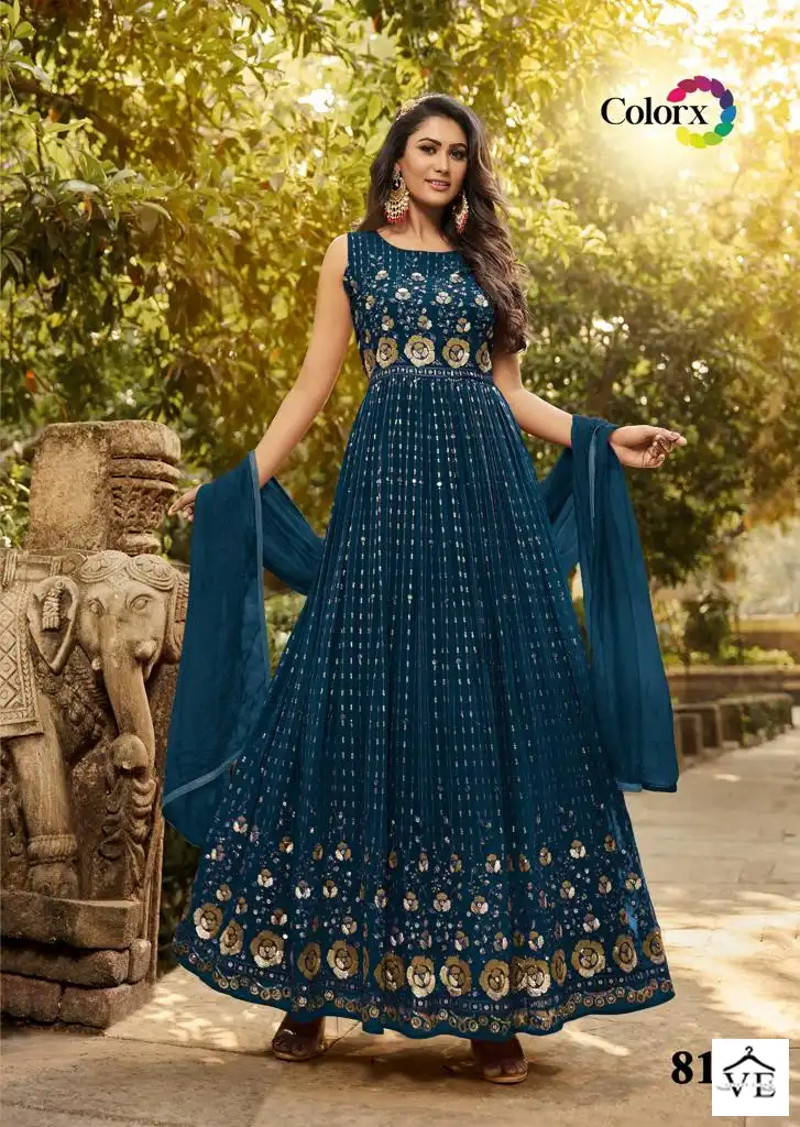 VE Colorx Faux Georgette Wholesale Gown With Dupatta Catalog — Wholesale Salwar Suits, MPA wholesale from Surat - Gallery Image 5