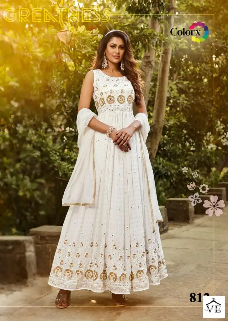 VE Colorx Faux Georgette Wholesale Gown With Dupatta Catalog — Wholesale Salwar Suits, MPA wholesale from Surat - Gallery Image 6