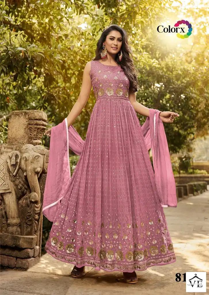 VE Colorx Faux Georgette Wholesale Gown With Dupatta Catalog — Wholesale Salwar Suits, MPA wholesale from Surat — view 7