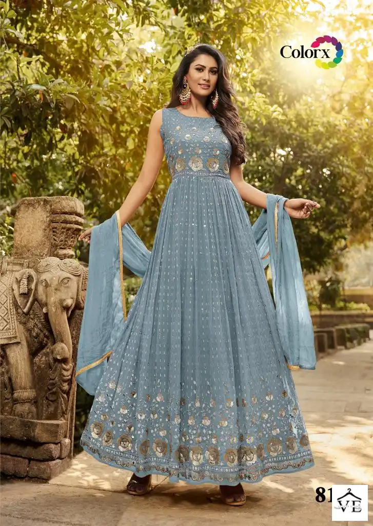 VE Colorx Faux Georgette Wholesale Gown With Dupatta Catalog — Wholesale Salwar Suits, MPA wholesale from Surat - Gallery Image 2