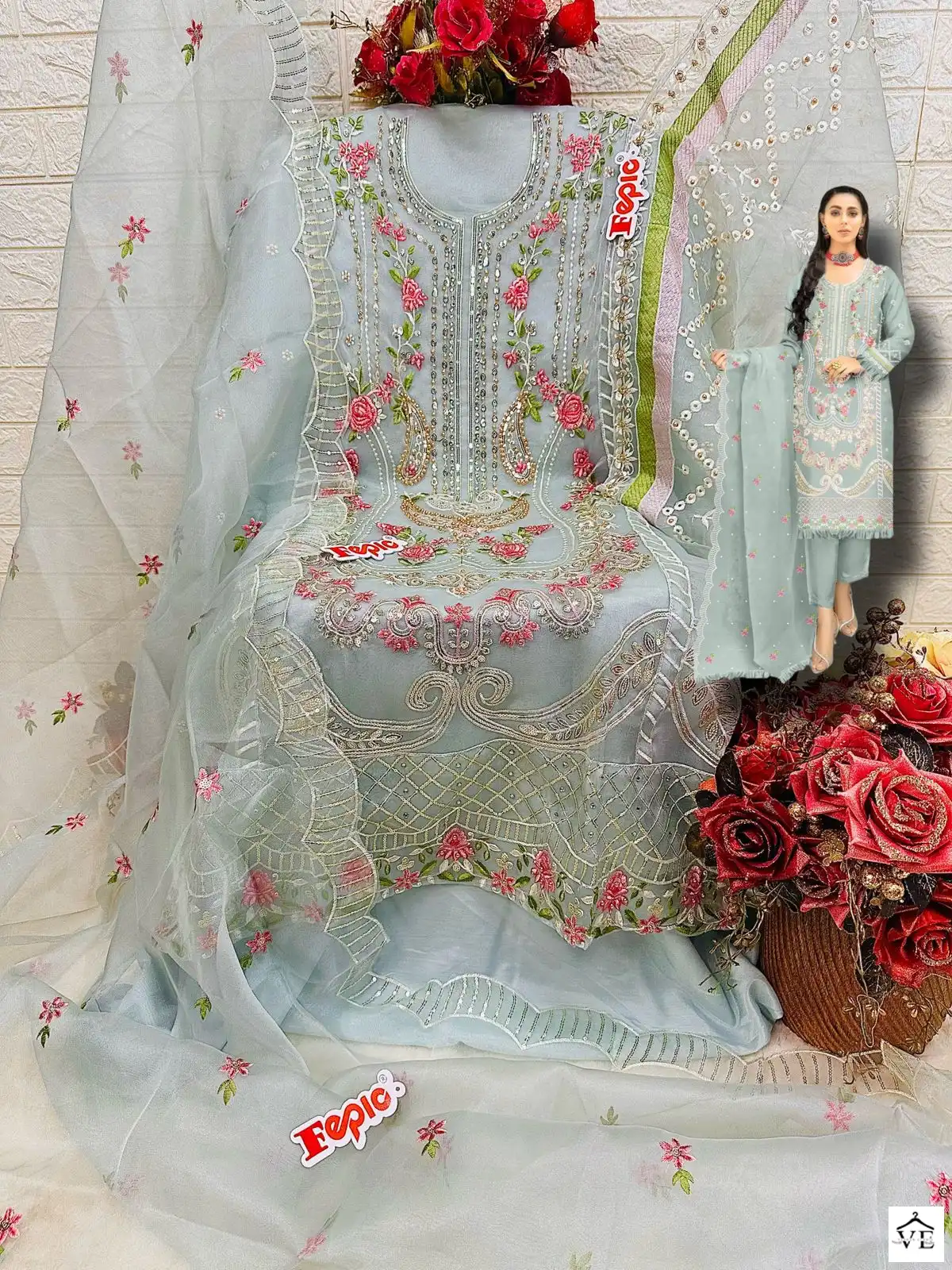 Fepic D-5410 Organza Wholesale Pakistani Suit Catalog — Wholesale Salwar Suits, MPA wholesale from Surat - Gallery Image 6