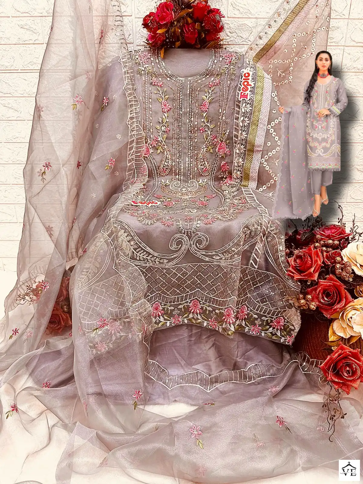 Fepic D-5410 Organza Wholesale Pakistani Suit Catalog — Wholesale Salwar Suits, MPA wholesale from Surat - Gallery Image 7