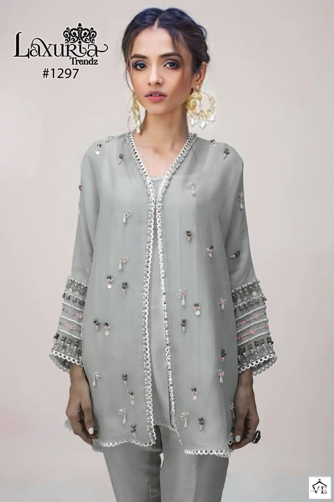 Laxuria D No 1297 Georgette Wholesale Fancy Kurti With Pant Cord Sets Catalog — Wholesale Kurtis, MPA wholesale from Surat - Gallery Image 2