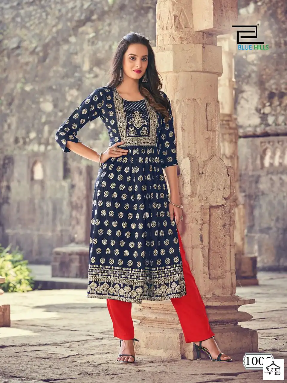 Blue Hills Divine Rayon 14Kg Wholesale Nayra Cut Kurti Catalog — Wholesale Kurtis, MPA wholesale from Surat - Gallery Image 5