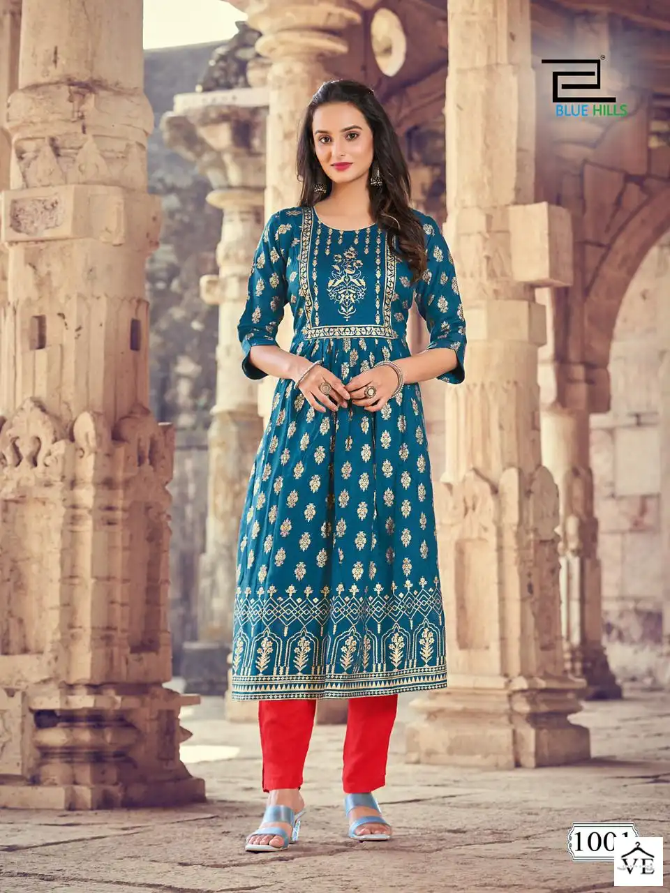 Blue Hills Divine Rayon 14Kg Wholesale Nayra Cut Kurti Catalog — Wholesale Kurtis, MPA wholesale from Surat - Gallery Image 6