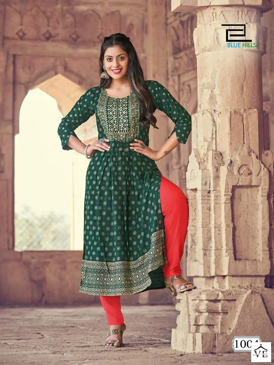 Blue Hills Divine Rayon 14Kg Wholesale Nayra Cut Kurti Catalog — Wholesale Kurtis, MPA wholesale from Surat - Gallery Image 2