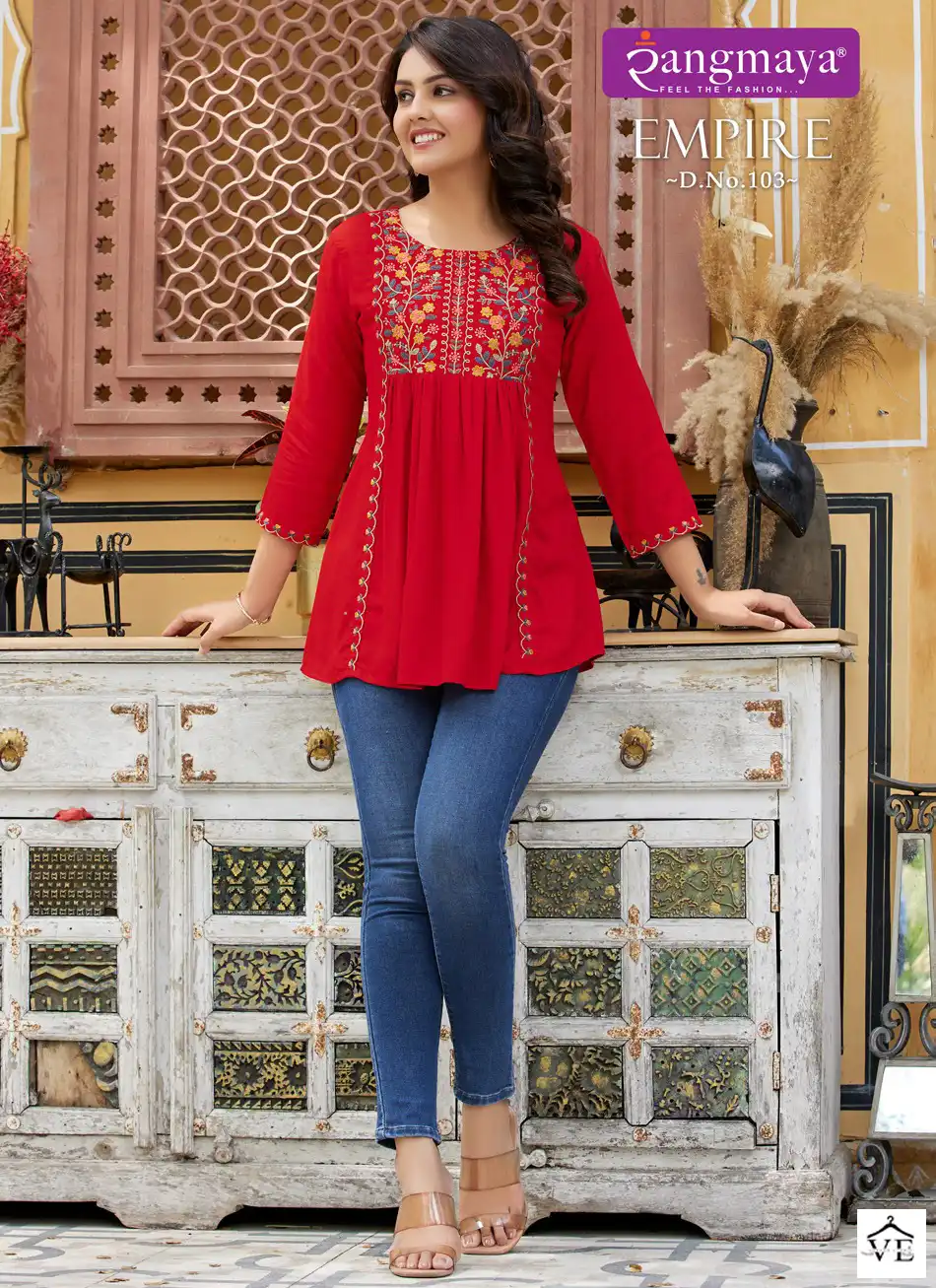 Rangmaya Empire Fancy Wholesale Fancy Short Causal Wear Tops Catalog — Wholesale Kurtis, Rangmaya wholesale from Surat — view 1