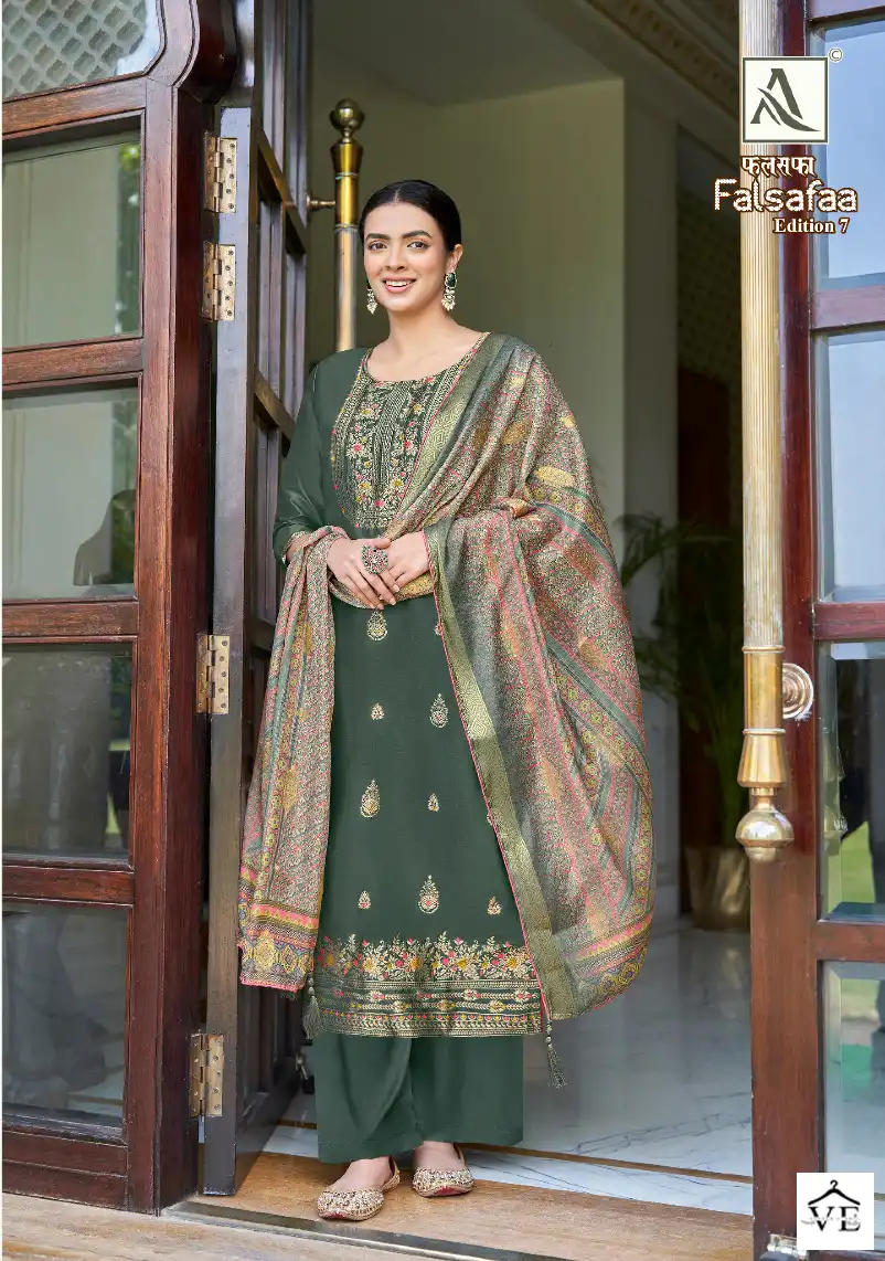 Alok Suits Falsafaa Edition Vol 7 Premium Dola Jacquard Wholesale Salwar Suit Catalog — Wholesale Salwar Suits, MPA wholesale from Surat - Gallery Image 4