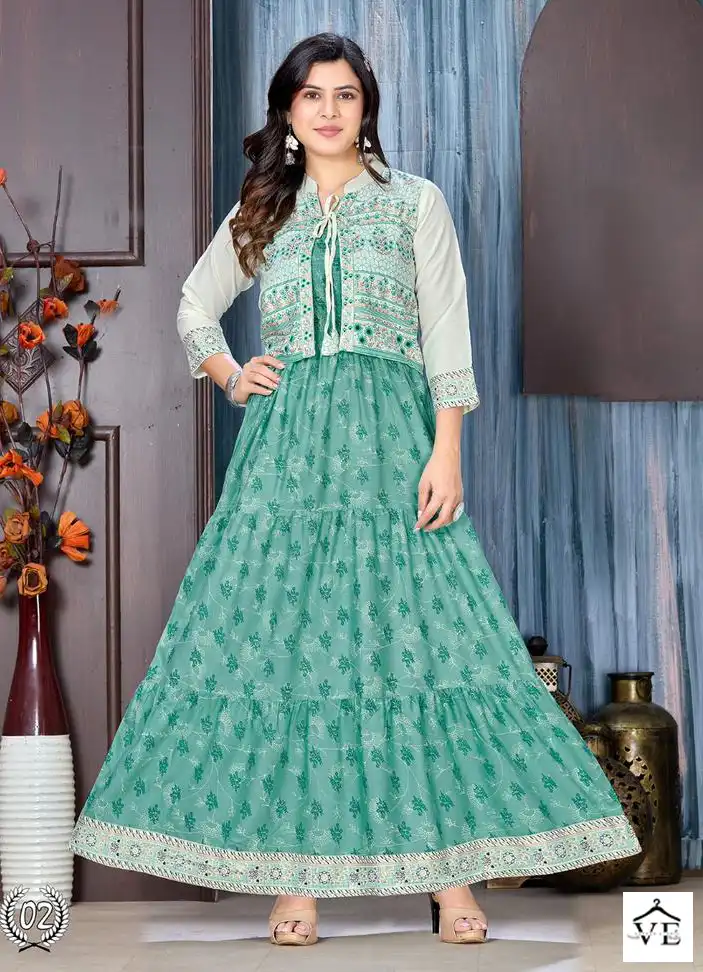 VE Fashion Talk The Glow Zone Heavy Rayon 14 Kg Wholesale Kurti With Jacket Catalog — Rayon Kurti, MPA wholesale from Surat - Gallery Image 6