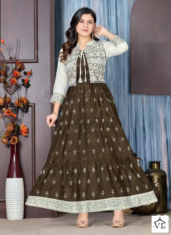 VE Fashion Talk The Glow Zone Heavy Rayon 14 Kg Wholesale Kurti With Jacket Catalog — Rayon Kurti, MPA wholesale from Surat - Gallery Image 2