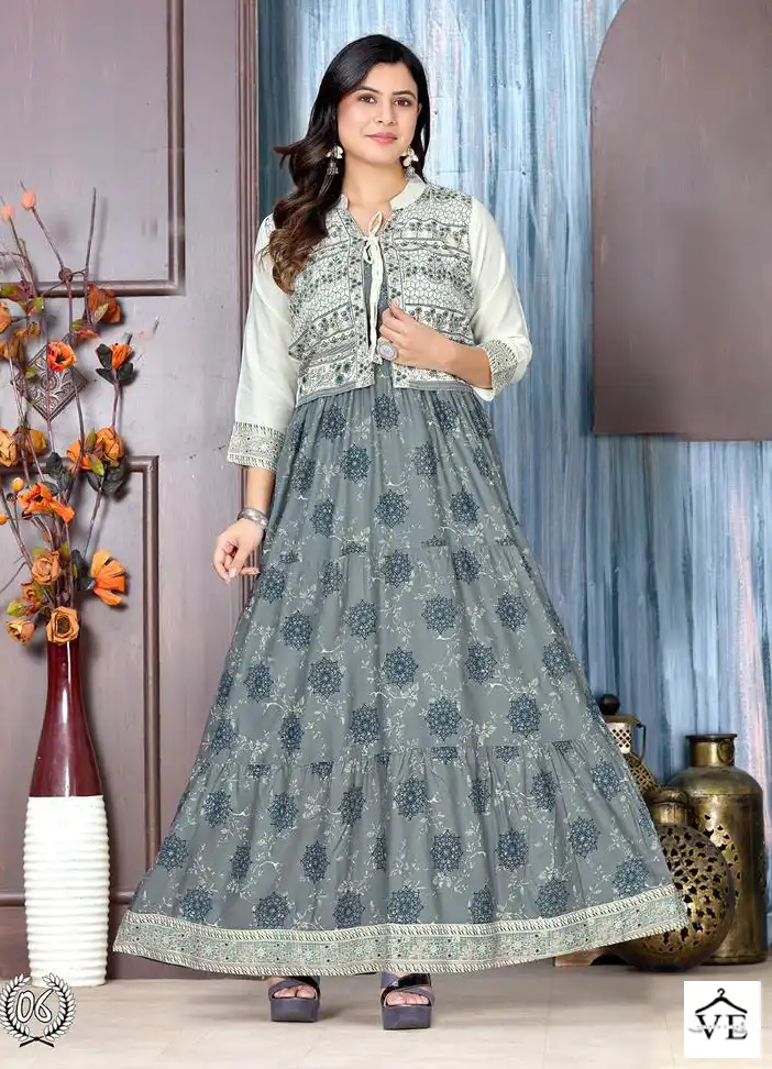 VE Fashion Talk The Glow Zone Heavy Rayon 14 Kg Wholesale Kurti With Jacket Catalog — Rayon Kurti, MPA wholesale from Surat - Gallery Image 3